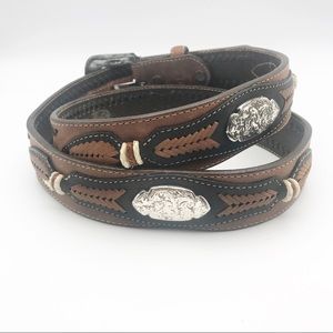 Justin Leather Belt Size 38 Brown Stitched Concho Leather Western Cow Boy Girl
